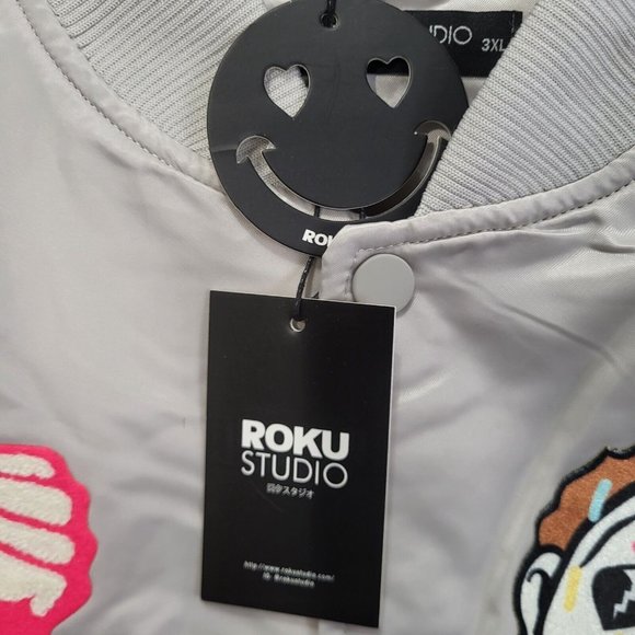 Roku Studio 'Ice Scream' Gray Satin Bomber Jacket Sz 3XL / 2XL, Runs Small - Picture 3 of 9